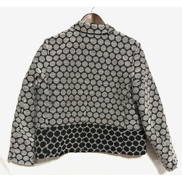 Chicos Jacket Womens 3/XL/16-18 Polka Dot Jacquard Black White Texture Knit Boxy - Picture 6 of 9